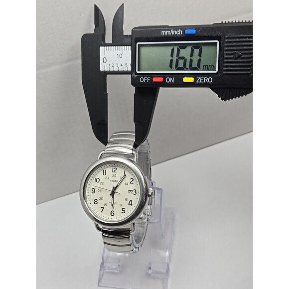 Timex T2P015 Camper Indiglo 37mm Quartz White Dial Date Silver Tone New Battery - Picture 13 of 13